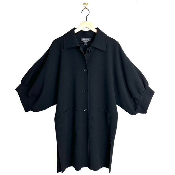 St. John Sewn by Hand 100% Wool Longline Knit Jacket 3/4 Dolman Sleeve Black 6 - Picture 1 of 13